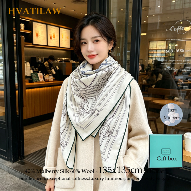 Sewing Hemming - 40% 실크 60% 울 스카프 135x135cm