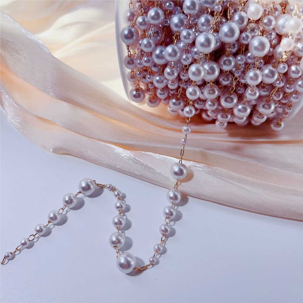 1미터 3-8mm 인조 진주 비즈와 황동 링크 체인,  - Sewing Production 리뷰 및 가격