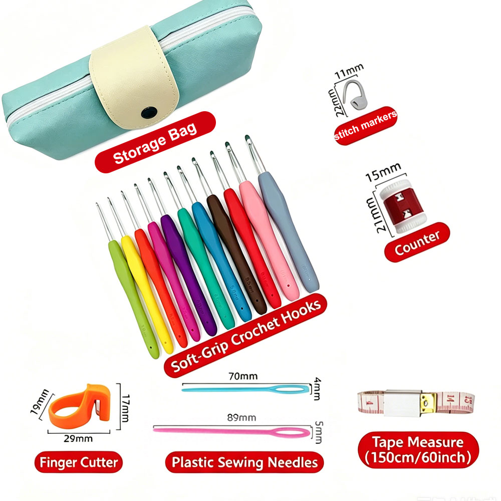 37개 크로셰 훅 세트, 보관 가방 포함, 부드러운 손 - Sewing Necessities 리뷰 및 가격