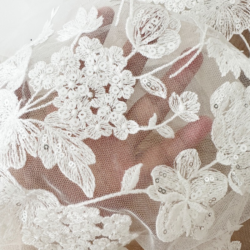 맞춤형 아이보리 화이트 스팽글 코튼 레이스 원단 웨딩  - Sewing Net 리뷰 및 가격