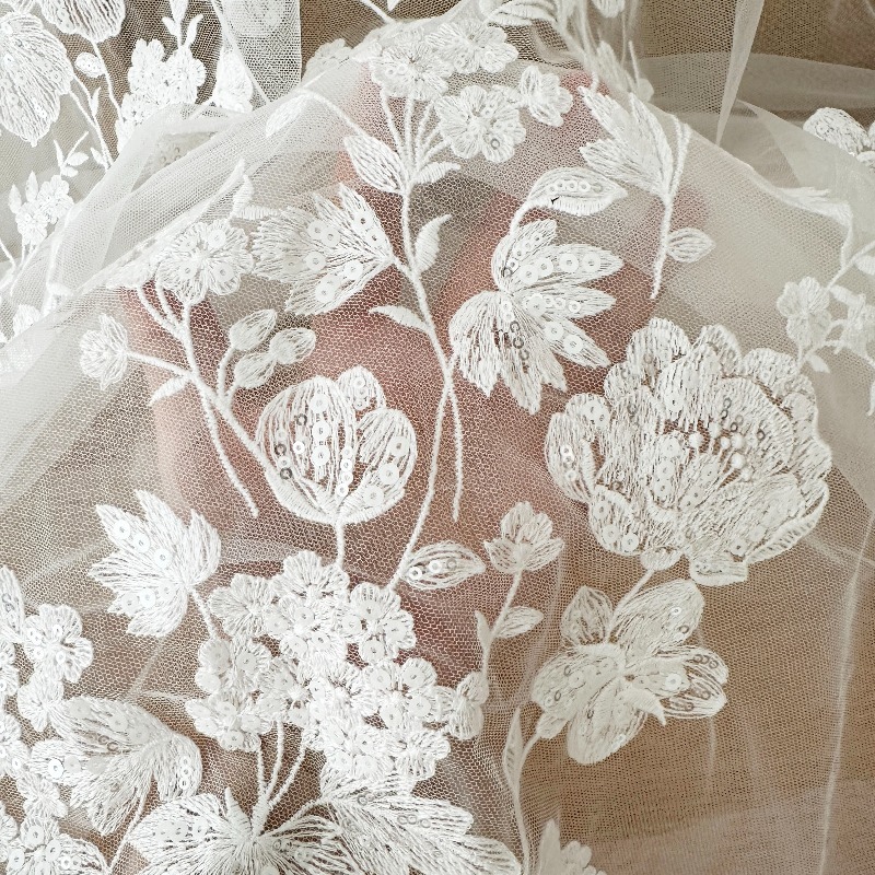 맞춤형 아이보리 화이트 스팽글 코튼 레이스 원단 웨딩  - Sewing Net 리뷰 및 가격