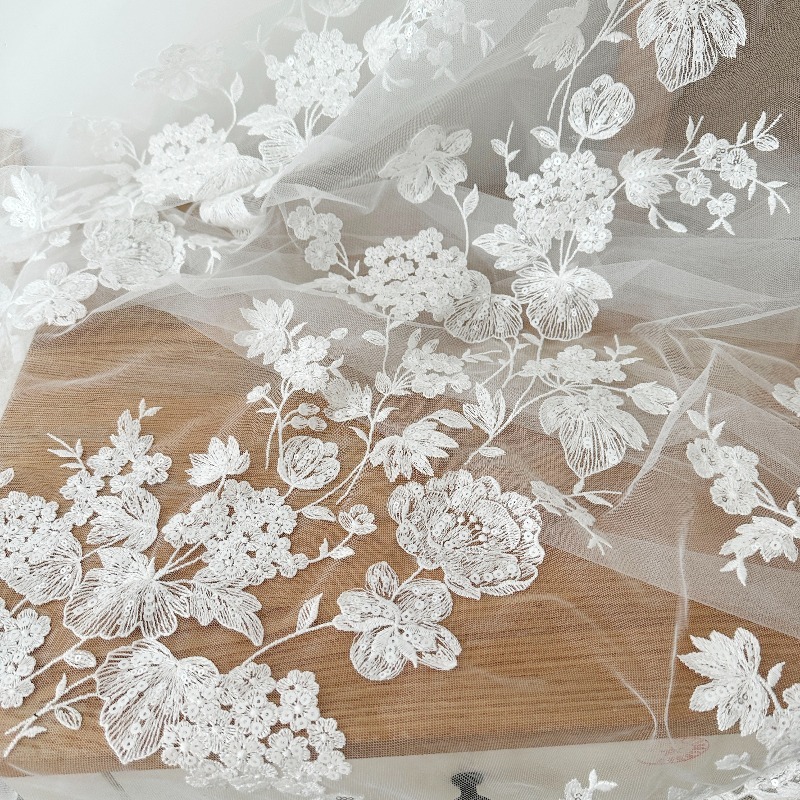 맞춤형 아이보리 화이트 스팽글 코튼 레이스 원단 웨딩  - Sewing Net 리뷰 및 가격